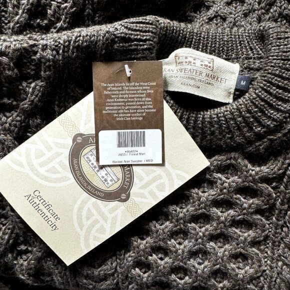 NWT Womens Aran Sweater Market Wool Olive Green Irish Fisherman Sweater Sz M - Picture 2 of 14